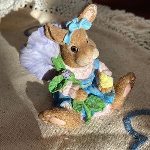 BUNNY TIME in miniature. Adorable bunny with purple flower